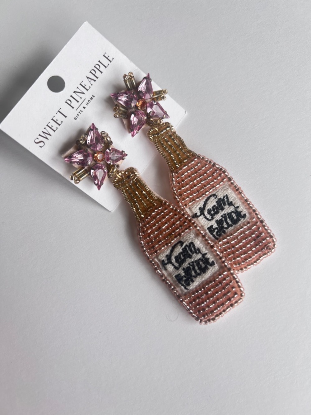 Pink Beaded Bottle Drop Earrings